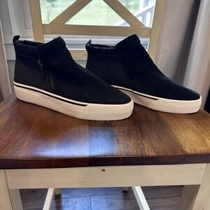 Keds Sneaker Womens 8.5 COOPER Black Suede/Canvas Round Toe Side Zip High-Top